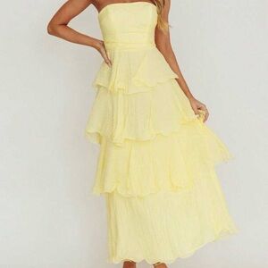 Yellow Strapless Tiered Dress
